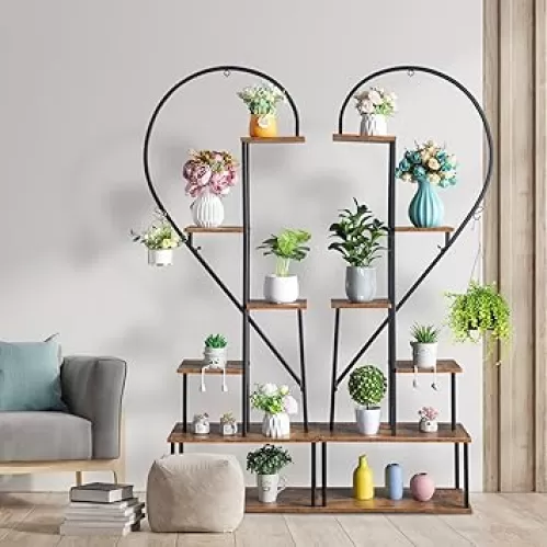 Karl home 6-Tier Tall Plant Stand Indoor, Creative Half Heart Shape Ladder Plant Stands for Indoor Plants Multiple, Metal Plant Stands for Home Patio Garden (2 Pack)