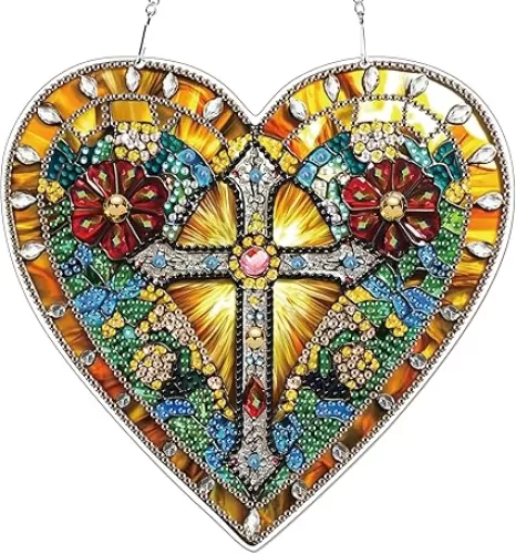 KEYIFA Diamond Painting Hanging Heart Shape Cross Diamond Art Kits, Special Shaped Rhinestone Diamond Painting Kit for Adults Beginner, DIY Art Craft for Home Window, Wall, Door Decor 7.87 inch Width