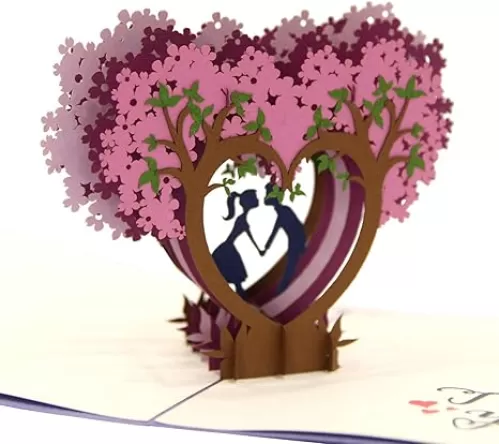 Kissing Couple 3D Pop Up Card - Premium Handcrafted Romantic Heart Tree Design - Mesmerizing Valentine's Day, Anniversary, Surprise for Wife, Girlfriend, Husband (6 x 6.7 inches)
