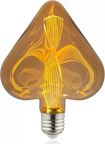 Led Decorative Light Bulbs - Amber Glass Heart Shape, 1.5W 2200K Warm Glow, Non-Dimmable LED Bulb for Bedroom, Bar, Shelving, Holiday Decorations