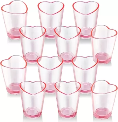 Leezmark 12 Pcs Pink Heart Shot Glasses Set, 1.5oz Heart Shaped Glass Drinking Cups for Wedding Bridesmaid Gifts, Pink Shot Glasses Reusable with Heavy Base for Parties & Celebrations