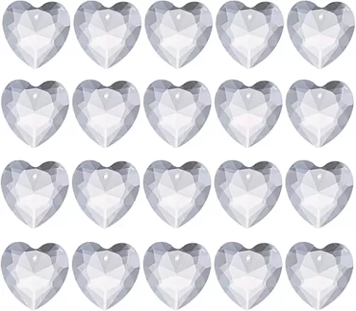 longsheng 20pcs Crystal Prisms Heart Shape Chandelier Drop Parts Hanging Pendants Curtain Lamp Drop 28mm Rainbow Maker Wedding Decor