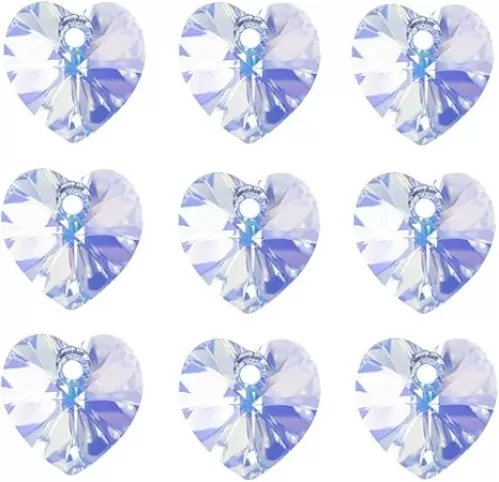 LONGWIN 60pcs AB Heart Shaped Crystal Beads 10mm Top Drilled Adabele Austrian Glass Pendants Beads Charms for DIY Project Earring, Necklaces, Bracelets, Jewelry Making
