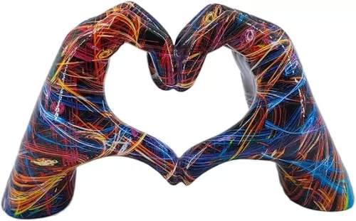 Love Heart Hands Sculpture Colorful Love Finger Statue Home Decor Hand Heart Gesture Figurine Decors for Living Room Bedroom Office Bookshelf Coffee Tabletop Ornaments Decorations Gift