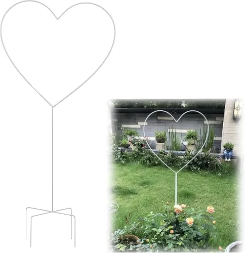 LTSRLL Garden Trellis for Climbing Plants Indoor/Outdoor Heart-Shaped Pot Trellis 104cm/40.9" High Small Plant Trellis(White)