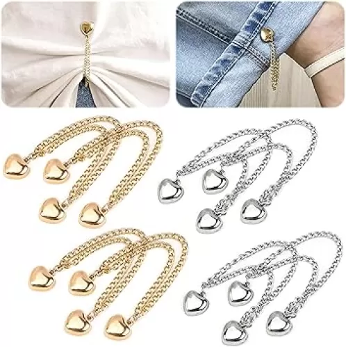 Magnetic Clothing Clips - 8Pack Multi-Function Magnetic Strength Buttons Hem Clips for Cinch T-Shirt Pants Hems, Multi-Purpose Magnetic Pinless Decorate for Cardigan (Gold Silver Heart)