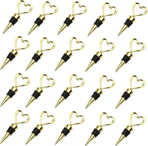 Marsrut (20PCS) Heart-Shaped Bottle Stoppers, 4.1"" Long, For Wine & Beverage in Stainless Steel, Love Elegant Design for Guests (Gold Color), Normal, heart-bottle-stoppers-140324