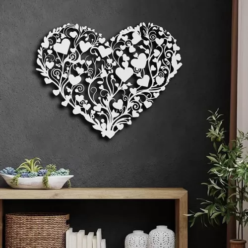Metal Heart Wall Art, Metal Flower Wall Art, Metal Wall Decor for Living Room, Metal Heart Wall Decor, Modern Hanging Decor for Bedroom (White, 19" x 15" / 47 x 37 cm)