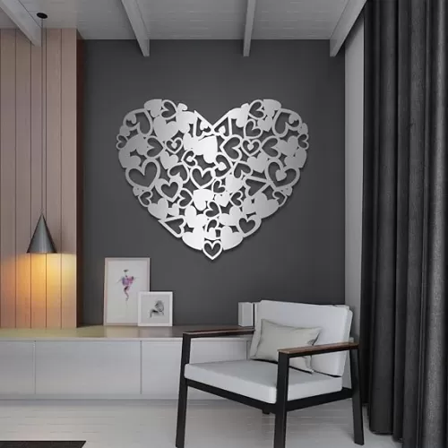 Metal Heart Wall Decor, Heart Metal Wall Art, Heart Wall Decor, Heart Wall Art, Heart Metal Sign, Couple Wall Art, Valentines Day Wall Decor, Wedding Wall Decor, Bedroom Wall Decor for Couples (30"x25" | 76x62.5 cm, Silver)