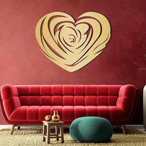 Metal Heart Wall Decor, Metal Rose Flower Heart Shaped Sculpture, Infinity Heart Wall Decor, Heart Wall Art, Hanging Valentines Hearts for Home Garden Hotel Office (Gold, 24x19in|60x48cm)