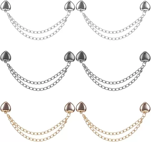 Multi-function Magnetic Clothing Clips 6 Pack Magnet Clothing Pins with Chain Multi-use Strong Magnet Button Clips Securely Hold Fabrics in Place Women Clothes Hijab Pins Decorate (Heart Style)