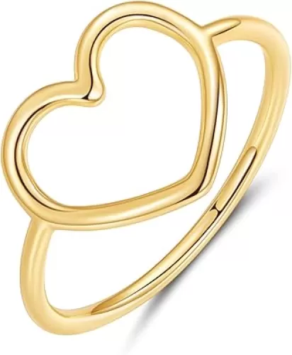 MUNDELL Sterling Silver 925 Simple Minimalist Heart Finger Rings for Women Wedding Engagement Statement Jewelry (golden heart, 9)