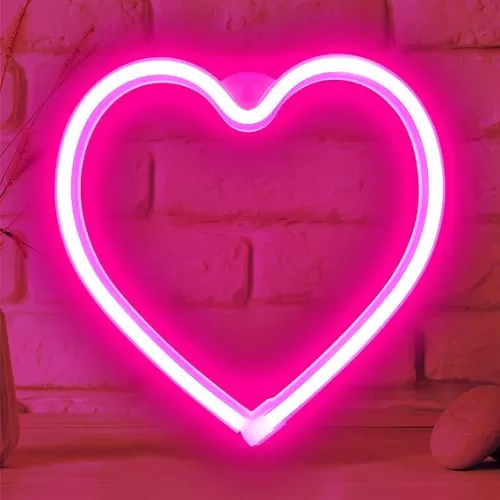 Neon Heart Light Sign Decor for Valentine's Day, USB/Batteries Powered LED Heart Sign for Bedroom, Romantic Wall Art Love Decoration for Girls Room, Wedding, Anniversary, Birthday Party Favor (Pink)