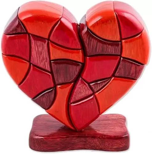 NOVICA Red Romantic Love Heart Shaped Wood Sculpture, 6.25" Tall 'Heart of Love'