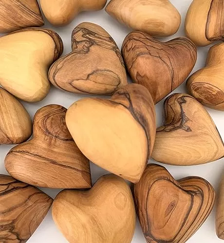 Olive Wood Hearts from the Holy Land, One Decorative Hearts Decor Handmade, Wooden Hearts for Wedding Favors, Wedding Anniversary Heart Sculpture, Encouragment Gifts for Women, Kids (One Heart)