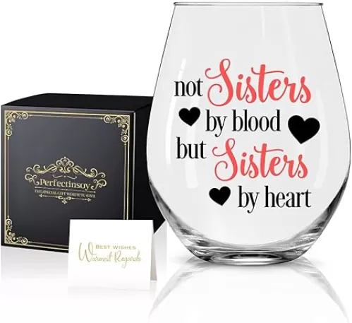 Perfectinsoy Sister by Heart Wine Glass with Gift Box - Funny Friend & Sister Gifts, Birthday Ideas