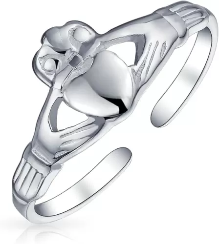 Personalized BFF Irish Traditional Celtic Love Knot Claddagh Heart Circle Triquetra Trinity Toe Ring Band Midi Thumb or Pinky Ring For Women Teen Oxidized .925 Silver Sterling Adjustable Customizable