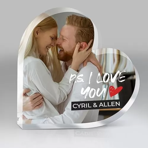 Personalized Heart Plaque, Custom Heart Shaped Acrylic Plaque with Couple Photo and Text, Wedding and Anniversary Keepsake for Couples (Design 2)