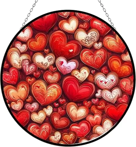 Personalized Hearts Suncatcher Stained Glass Window Hanging by Clare Donovans Sun Catchers Colorful Ornament Gifts for Women Mom Wife Mother's Day Valentine Housewarming