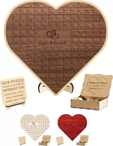 Personalized Name Date Heart Puzzle Wedding Guestbook Alternative Our Puzzle Would Not Be Complete without You Please Sign a Piece Wedding Plaque Guest Signature Book with 30/50/80/100 Puzzle Piece