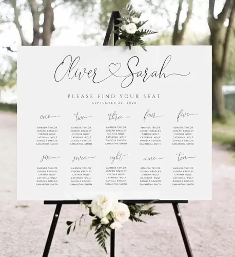 Personalized Wedding Guest Seating Chart, Wedding Seating Chart, Heart & Swashes, Seating Plan, 100% Editable, Modern Calligraphy Wedding Sign, Minimalist, Custom Guest List and Seating Table Chart