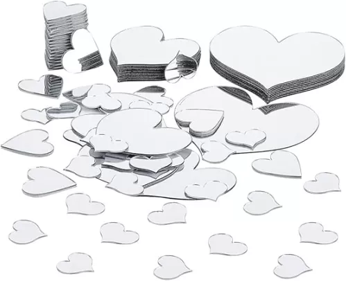 PH PandaHall 100pcs Heart Shaped Mirrors 4 Sizes Adhesive Craft Mirror Tiles Love Heart Mirror Mosaic Tiles Small Mirror Crafts for Wedding Christmas Tree Vase Art Craft Home Wall DIY Craft Decor