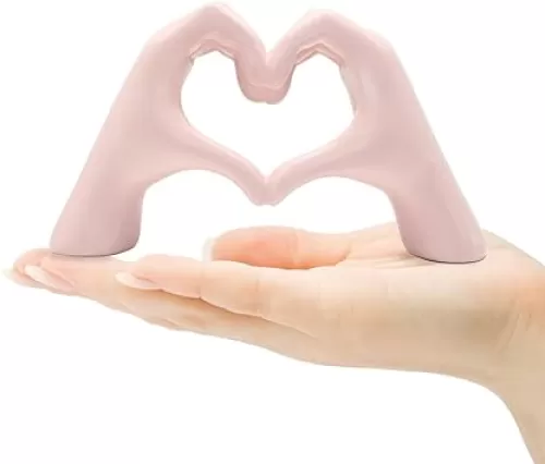 Pink Decor Heart Hand Sculpture, Girl Bedroom Cute Decoration Gift, Loving Finger Heart Shaped Statue, for Living Room, Office, Bookshelf, Art Aestheti, Console Table, Wedding Decorations
