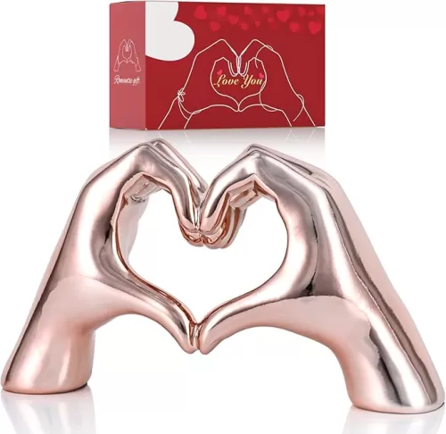 Pink Heart Hands Decor for Living Room Bedroom Bookshelf Coffe Table, Love Centerpieces Aesthetic Statue and Sculpture Boho Wedding Accents Decorations, Knick Knacks Home Decor for Shelves para