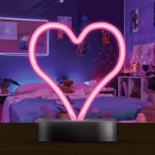 Pink Heart Neon LED Lamp, Battery Powered Neon Table Lamp, Love Island Decorations Valentines Day Desk Light, Warm LED Heart Decor for Classroom Mothers Day Dorm Party Decor