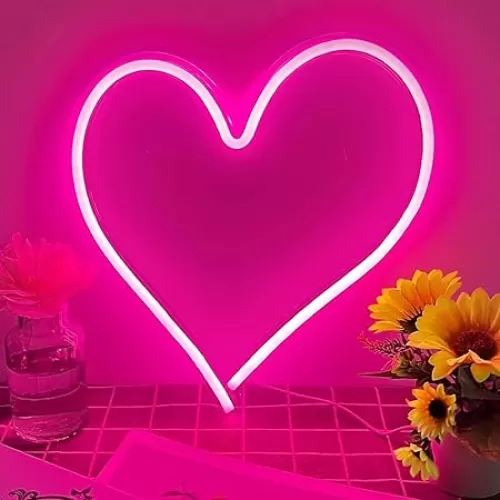 Pink Heart Neon Light, LED Heart Sign 13.413 Inch Dimmable USB Powered Romantic Bedroom Valentine