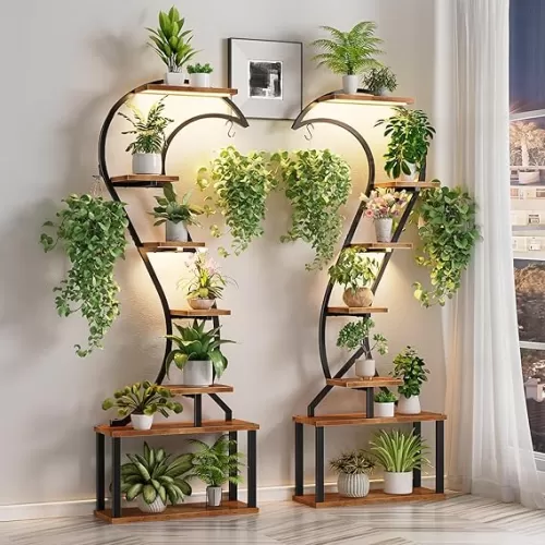 Plant Stand Indoor with Grow Light, 68" Tall Plant Stand for Indoor Plants Multiple, 7 Tiered Metal Plant Shelf, Swan Shaped Plant Holder for Home, Patio, Balcony 2PCS