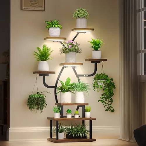 Plant Stand Indoor with Grow Light, 8 Tiered 48" Small Plant Shelf, Corner Plant Stand Stand for Indoor Plants Multiple, Metal Humen-Shaped Plant Flower Holder, for Living Room, Patio, Balcony