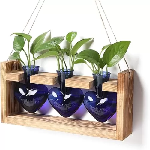 Plant Terrarium Propagation Stations Faith Hope Love Hydroponics Wall Propagation Planters Gift for Women with Wooden Stand Heart Shaped Colored Vases
