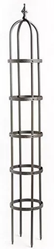 Plow & Hearth Metal Garden Plant Obelisk | Indoor & Outdoor Safe | Powder-Coated Steel Cast Iron Finial | Trellis for Climbing Planters | Stamped Floral Pattern | 11" Dia. x 7'H (Bronze)