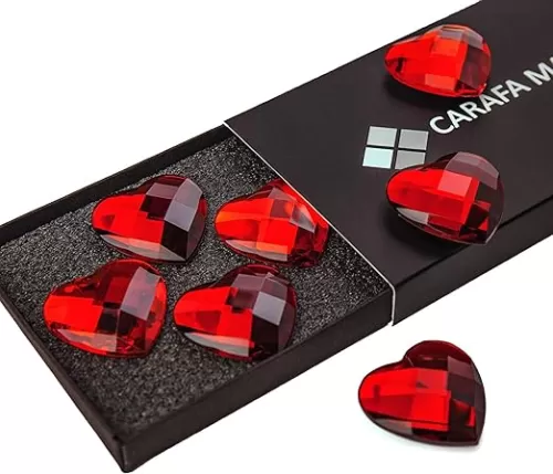 Red Heart Shape Fridge Magnets 7-Pack - Pretty Gift for Women Girl Mom Daughter - V-Day Heart Decor