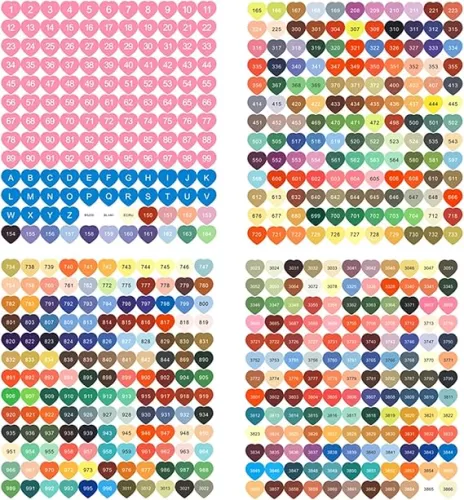Reofrey Diamond Art Painting Sticker Labels Set, 447 Heart-Shaped Color Number Labels for Storage Boxes, Multi-Colors Accessories Color Chart