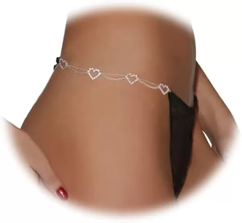 Rhinestone Tassel Waist Chain Thong Jewelry Crystal Heart Thong Panties Sexy Summer Bikini Rhinestone Underpant Festival Rave G String Jewelry for Women (Heart pendant-gold)