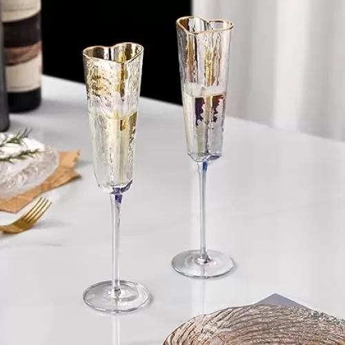 Set of 2 Heart Shaped Champagne Flutes Premium Glass Wedding Toasting Glasses for Bride and Groom Gifts for Engagement New Home Birthday Christmas Couples Anniversary Valentine’s Day