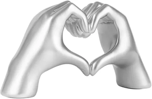 Silver Love Gesture Decoration, Modern Art for Bedroom Bookshelf Coffe Table Resin Heart-Shape Finger Home Heart Hands Sculpture Aesthetic Room Decor