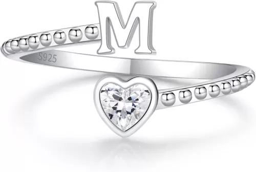 Step Forward 925 Sterling Silver Adjustable Initial Ring for Women | Non Tarnish Letter Rings for Lady | Alphabet Heart Thumb Rings | Capital Letter Jewelry Gifts