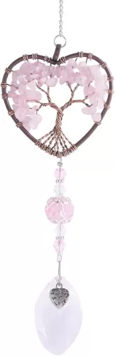 Sun Catcher Window Hanging Tree of Life Heart Shaped Sun Catcher with Crystal Prismatic Hanging Crystal Pendant for Car Rearview Mirror Accessories, Window, Garden, Home Decor