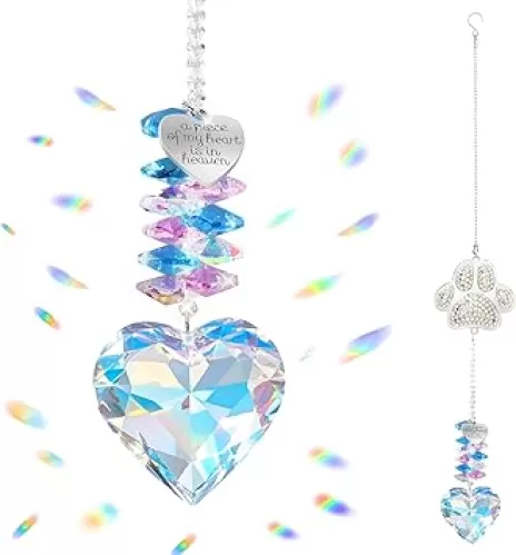 Suncatchers for Windows Hanging, Sun Catcher Crystal Heart Prism Pendant, Outdoor Garden Hanging Decor, Gifts for Women, Rainbow Maker