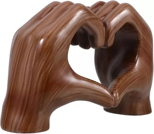 SUPVOX Love Heart Hands Sculpture, Brown Resin Heart Shape Gesture Statues, Love Gesture Figurine for Wedding Home Desktop Decor - 7.27 X 4.32 X 2.75 Inch