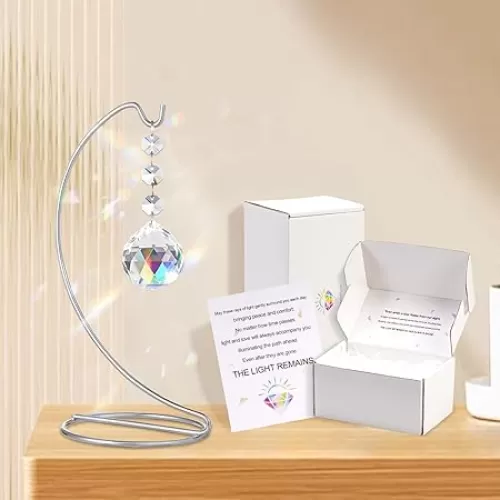 Sympathy Gifts for Loss of Loved One, Memorial Gifts for Loss of Mom Dad, 40mm Crystal Suncatcher Idea is Suitable for Bereavement, Grief, in Memory, Condolences, Remembrance, with 9 Inch Silver Stand