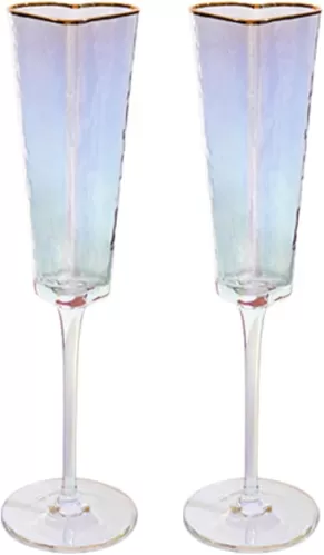 TANG SONG Set of 2 Heart Shaped Top of The Cup Elegant Wedding Champagne Glass Set for Parties Weddings Birthdays Anniversaries