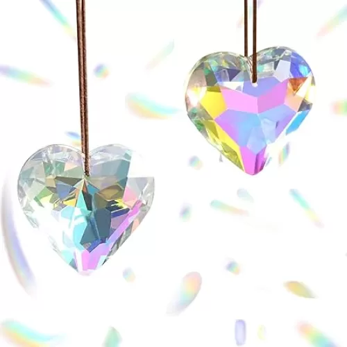 Together-life 2 Pack Heart Crystal Ball Prism Pendant, Clear Glass Crystal Suncatcher Rainbow Maker for Window, Indoor Outdoor Garden Hanging Décor(AB Color)
