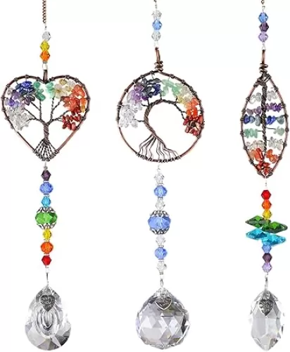 Tree of Life Sun Catcher, Sunlight Collection Crystal, Sun Catchers Indoor Windows, Heart-Shaped Suncatcher Crystal Ball Prismatic Pendant 3PCS