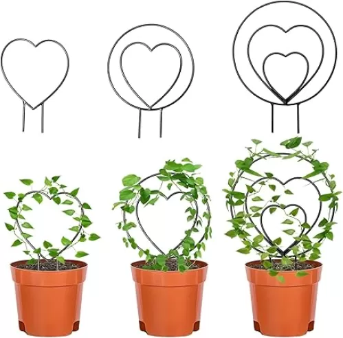 Trellis for Climbing Plants Indoor, 3Pcs Heart Shaped Trellis Set, Small Plant Trellis for Potted Plants for Indoor (Heart-Shaped)