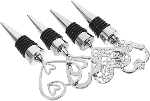 Unique Heart-shape Wine Stoppers 4 Piece Set of Metal Wine Bottle Stoppers Sturdy Wine Stoers Beverage Bottle Sealer for Christmas