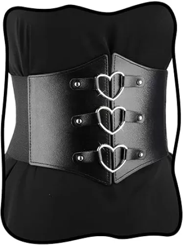 Urieo Heart Leather Black Corset Belt for Women